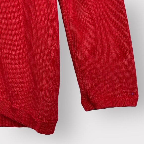 Talbots 1-Button Cardigan Sweater Women M Red‎ Long Sleeve Tie-Neck Knit Cotton - Picture 7 of 14